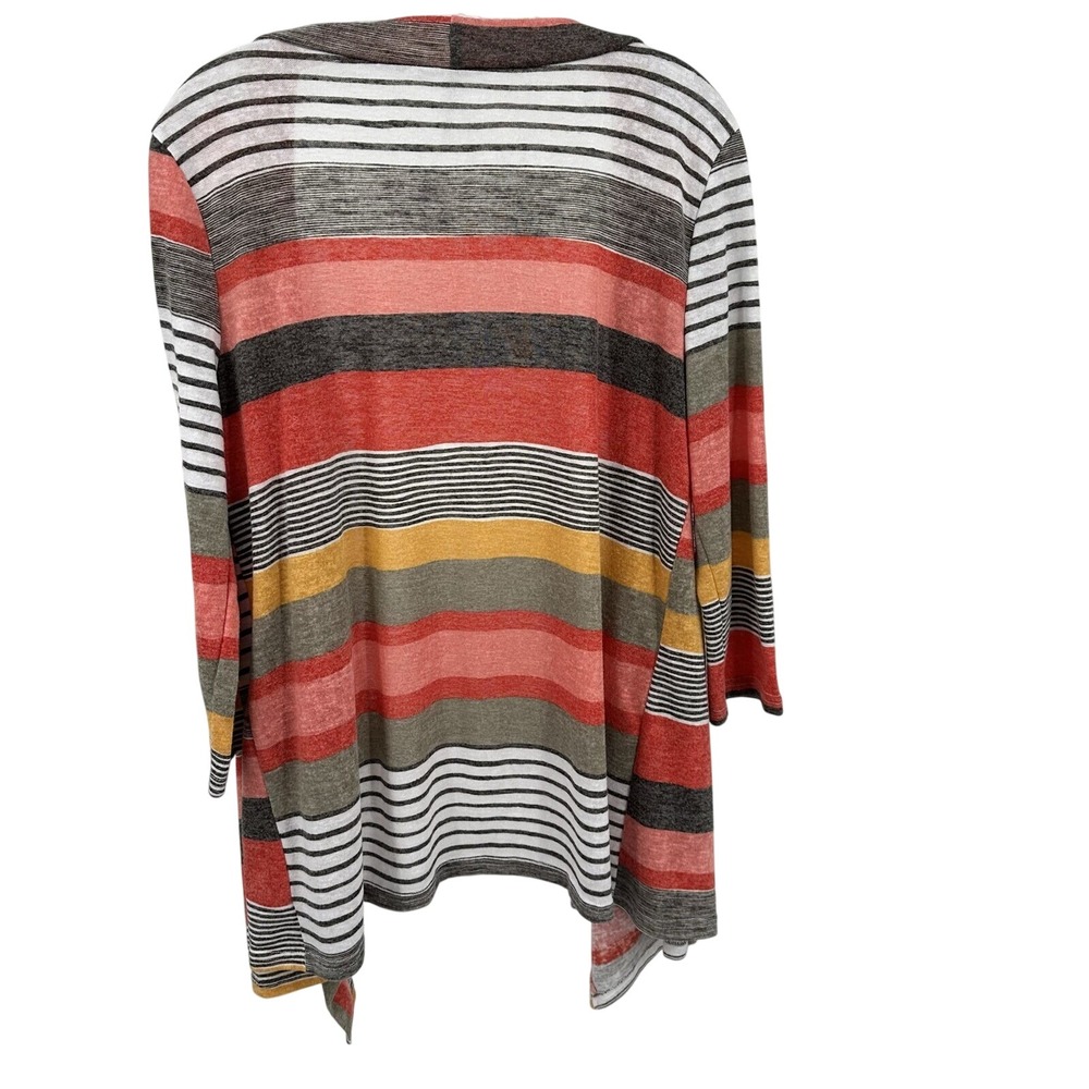 Dearcase Womens Multi Color Striped Open Front Cardigan Red Yellow Grey Medium